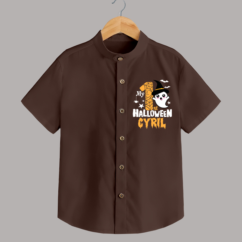 My First Trick or Treat Shirt | Personalized Baby Outfit for Little Ghouls - CHOCOLATE BROWN - 0 - 6 Months Old (Chest 23")