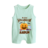 My First Halloween Pumpkin Treat Print Baby Button Romper  - MINT GREEN - New Born (Chest 18")