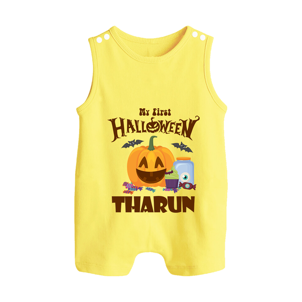 My First Witch in Training Romper Suit | Personalized Baby Romper Suit for Halloween - PASTEL YELLOW - 0 - 5 Months Old (Chest 18")