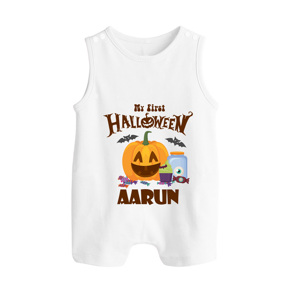 My First Halloween Pumpkin Treat Print Baby Button Romper  - WHITE - New Born (Chest 18")