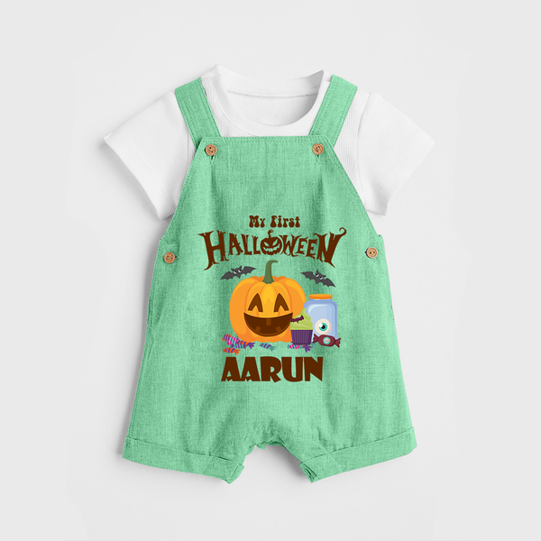 My First Halloween Pumpkin Treat Print Baby Dungaree  - GREEN - 0 - 5 Months Old (Chest 18")