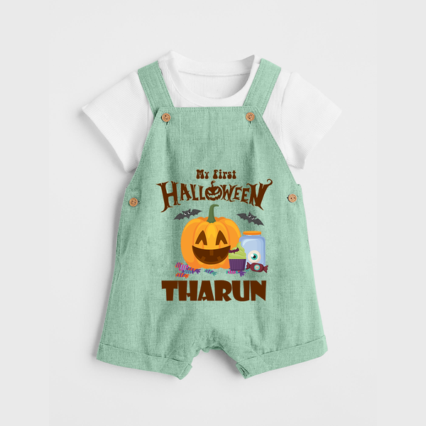 My First Witch in Training Dungaree Set | Personalized Baby Dungaree Set for Halloween - MINT GREEN - 0 - 5 Months Old (Chest 18")