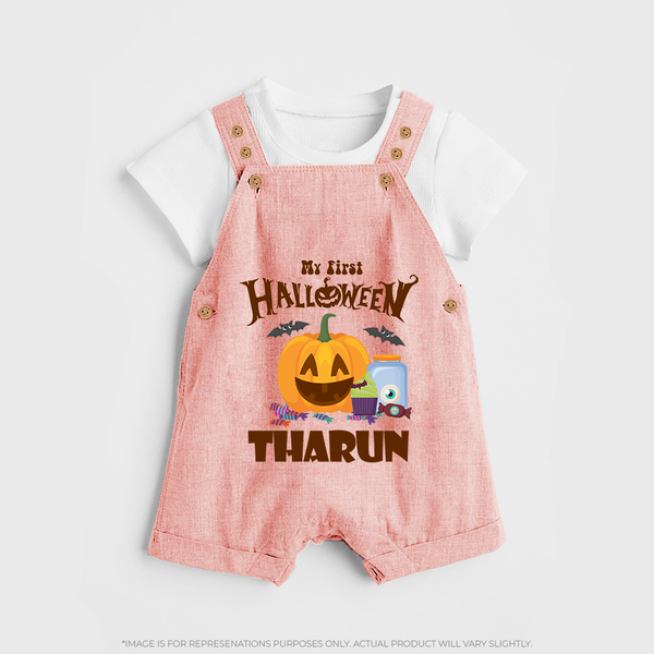 My First Witch in Training Dungaree Set | Personalized Baby Dungaree Set for Halloween - PEACH - 0 - 5 Months Old (Chest 18")