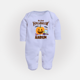 My First Halloween Pumpkin Treat Print Baby Full Body Suit  - BABY BLUE - New Born (Chest 7.5")