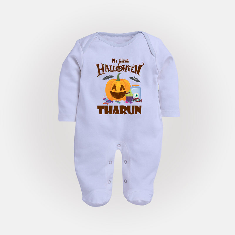 My First Witch in Training Sleep Suit | Personalized Baby Sleep Suit for Halloween - BABY BLUE - New Born (Chest 7.5")