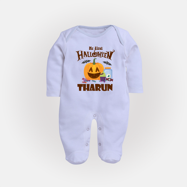 My First Witch in Training Sleep Suit | Personalized Baby Sleep Suit for Halloween - BABY BLUE - New Born (Chest 7.5")