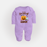 My First Halloween Pumpkin Treat Print Baby Full Body Suit  - LILAC - New Born (Chest 7.5")