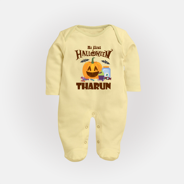 My First Witch in Training Sleep Suit | Personalized Baby Sleep Suit for Halloween - PASTEL YELLOW - New Born (Chest 7.5")