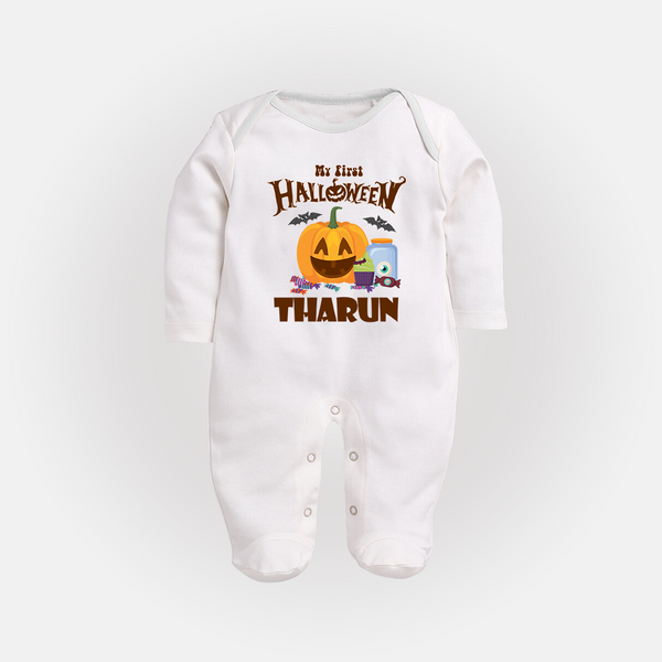My First Witch in Training Sleep Suit | Personalized Baby Sleep Suit for Halloween - WHITE - New Born (Chest 7.5")