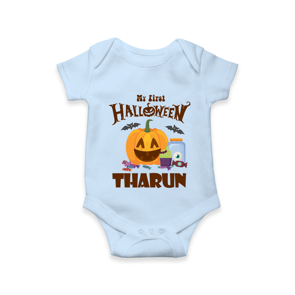 My First Witch in Training Romper | Personalized Baby Romper for Halloween - BABY BLUE - New Born (Chest 14")