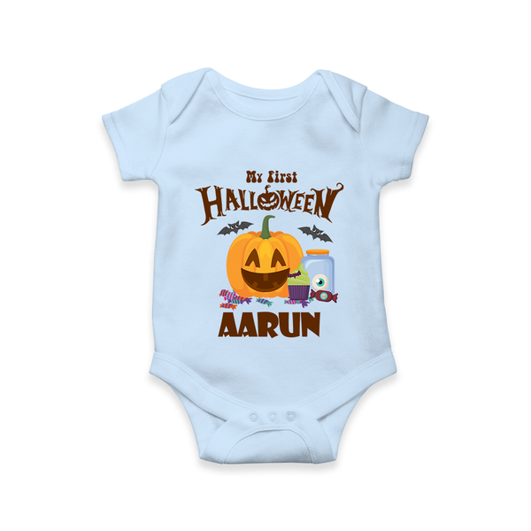 My First Halloween Pumpkin Treat Print Baby Romper   - BABY BLUE - New Born (Chest 14")