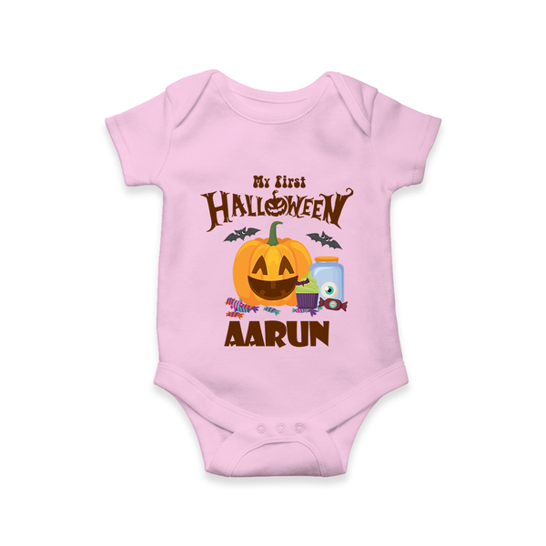 My First Halloween Pumpkin Treat Print Baby Romper   - BABY PINK - New Born (Chest 14")
