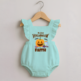 My First Witch in Training Romper Frock | Personalized Baby Romper Frock for Halloween - MINT GREEN - 0 - 3 Months Old (Chest 19")