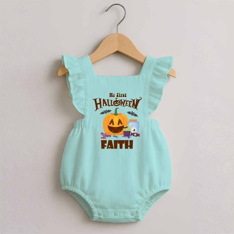 My First Witch in Training Romper Frock | Personalized Baby Romper Frock for Halloween - MINT GREEN - 0 - 3 Months Old (Chest 19")