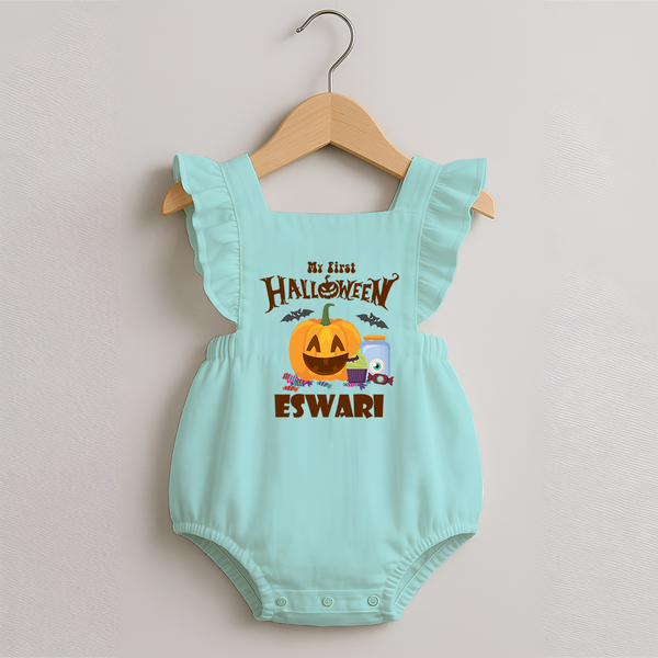 My First Halloween Pumpkin Treat Print Baby Romper Frock  - MINT GREEN - 0 - 3 Months Old (Chest 19")