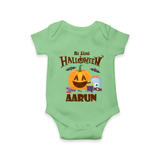 My First Halloween Pumpkin Treat Print Baby Romper   - GREEN - New Born (Chest 14")
