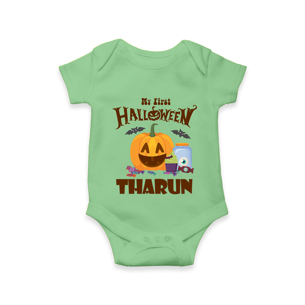 My First Witch in Training Romper | Personalized Baby Romper for Halloween - GREEN - New Born (Chest 14")