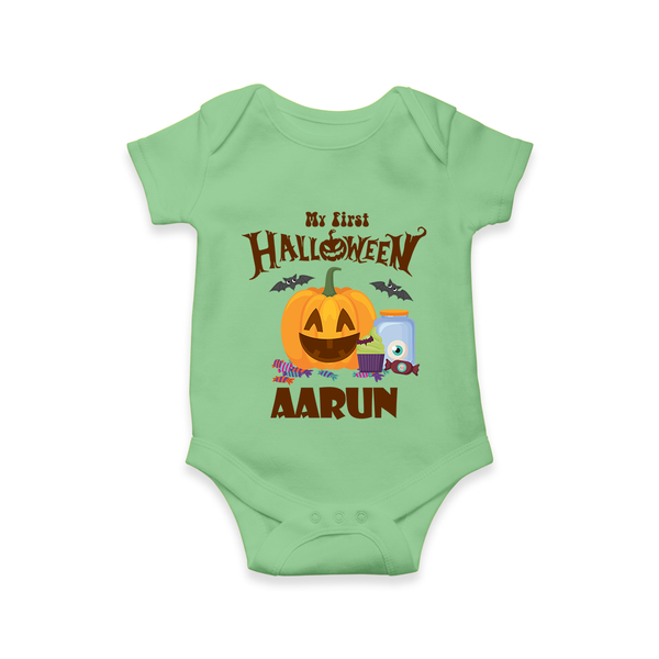 My First Halloween Pumpkin Treat Print Baby Romper   - GREEN - New Born (Chest 14")