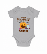My First Halloween Pumpkin Treat Print Baby Romper   - GREY - New Born (Chest 14")
