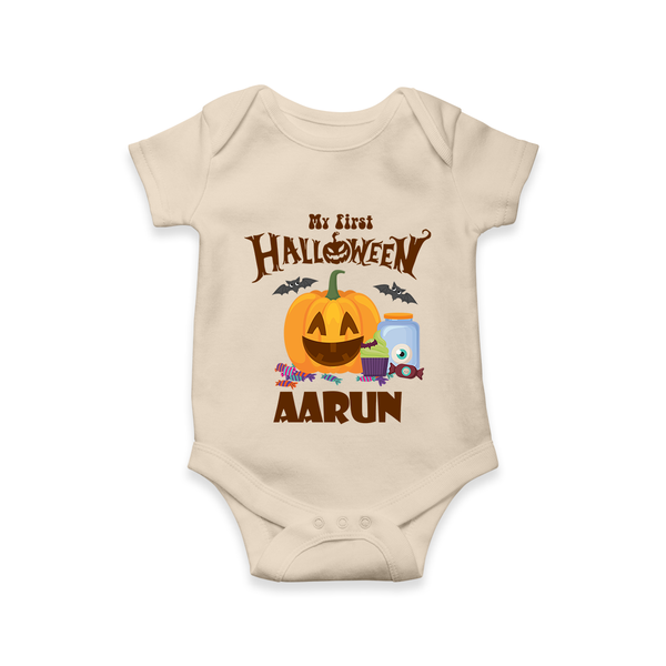 My First Halloween Pumpkin Treat Print Baby Romper   - IVORY - New Born (Chest 14")