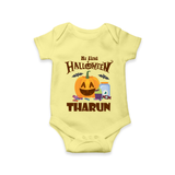 My First Witch in Training Romper | Personalized Baby Romper for Halloween - PASTEL YELLOW - New Born (Chest 14")