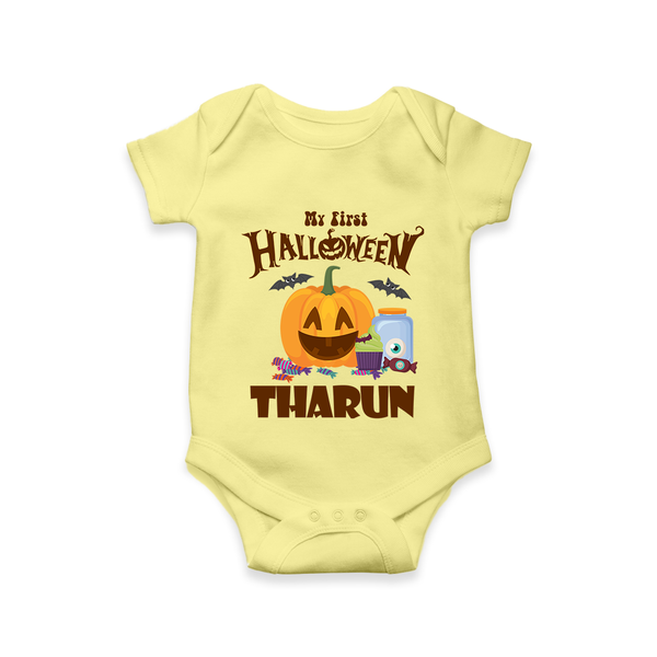 My First Witch in Training Romper | Personalized Baby Romper for Halloween - PASTEL YELLOW - New Born (Chest 14")
