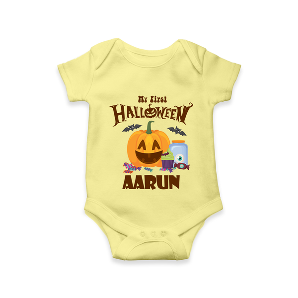 My First Halloween Pumpkin Treat Print Baby Romper   - PASTEL YELLOW - New Born (Chest 14")