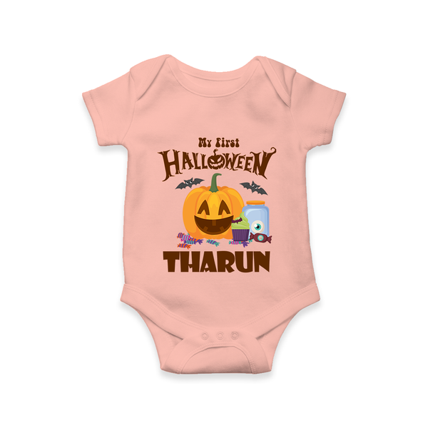 My First Witch in Training Romper | Personalized Baby Romper for Halloween - PEACH - New Born (Chest 14")
