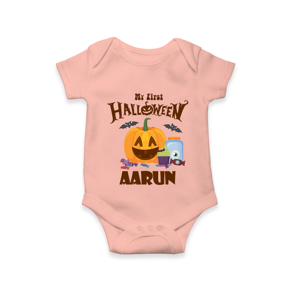 My First Halloween Pumpkin Treat Print Baby Romper   - PEACH - New Born (Chest 14")