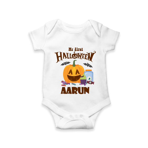 My First Halloween Pumpkin Treat Print Baby Romper   - WHITE - New Born (Chest 14")