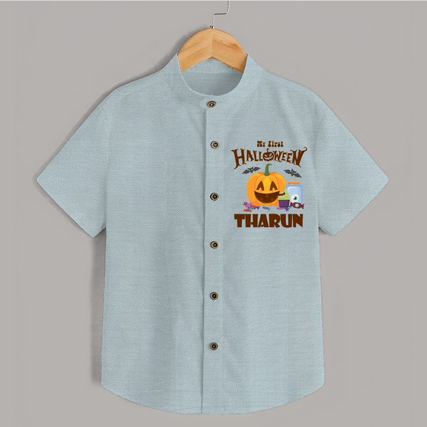 My First Witch in Training Shirt | Personalized Baby Shirt for Halloween - ARCTIC BLUE - 0 - 6 Months Old (Chest 23")