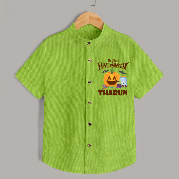 My First Witch in Training Shirt | Personalized Baby Shirt for Halloween - LIME GREEN - 0 - 6 Months Old (Chest 23")
