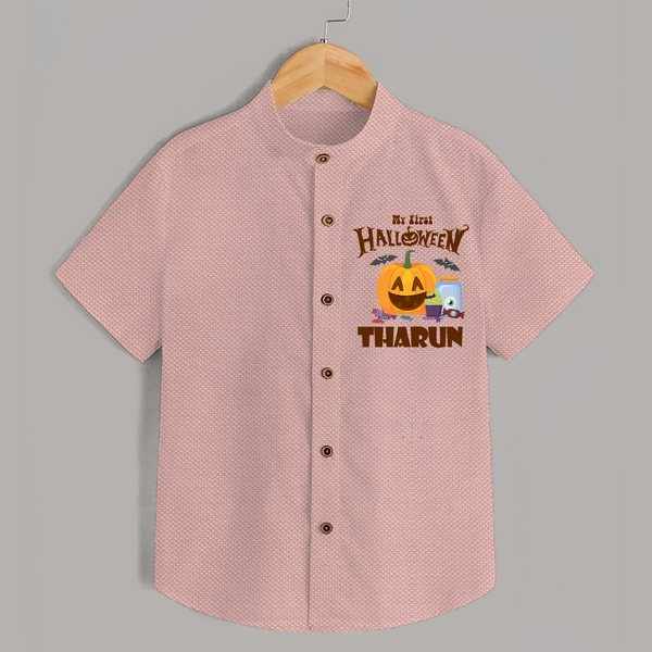 My First Witch in Training Shirt | Personalized Baby Shirt for Halloween - PEACH - 0 - 6 Months Old (Chest 23")