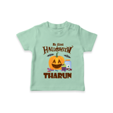 My First Witch in Training Tshirt | Personalized Baby Tshirt for Halloween - MINT GREEN - 0-5 Months Old (Chest 17")