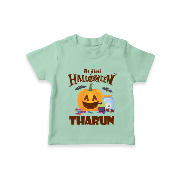 My First Witch in Training Tshirt | Personalized Baby Tshirt for Halloween - MINT GREEN - 0-5 Months Old (Chest 17")