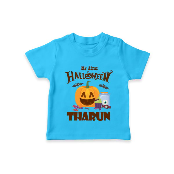 My First Witch in Training Tshirt | Personalized Baby Tshirt for Halloween - SKY BLUE - 0-5 Months Old (Chest 17")