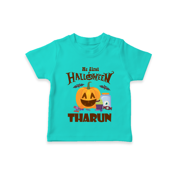 My First Witch in Training Tshirt | Personalized Baby Tshirt for Halloween - TEAL - 0-5 Months Old (Chest 17")