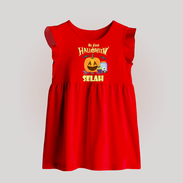My First Witch in Training Baby Frock | Personalized Baby Baby Frock for Halloween - RED - 0 - 3 Months Old (Chest 17")