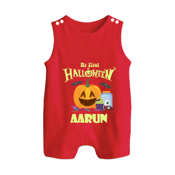 My First Halloween Pumpkin Treat Print Baby Button Romper  - RED - New Born (Chest 18")