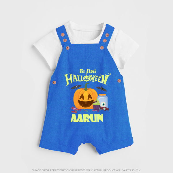 My First Halloween Pumpkin Treat Print Baby Dungaree  - COBALT BLUE - 0 - 5 Months Old (Chest 18")