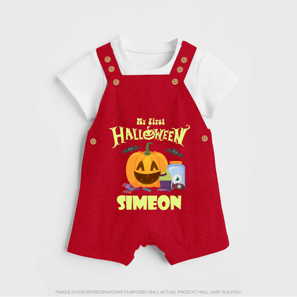 My First Witch in Training Dungaree Set | Personalized Baby Dungaree Set for Halloween - RED - 0 - 5 Months Old (Chest 18")