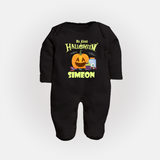 My First Witch in Training Sleep Suit | Personalized Baby Sleep Suit for Halloween - BLACK - New Born (Chest 7.5")