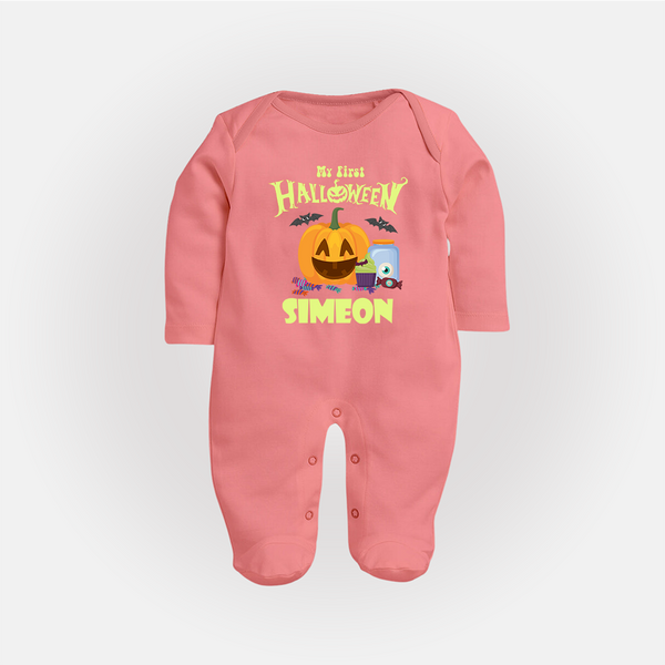 My First Witch in Training Sleep Suit | Personalized Baby Sleep Suit for Halloween - PEACH - New Born (Chest 7.5")