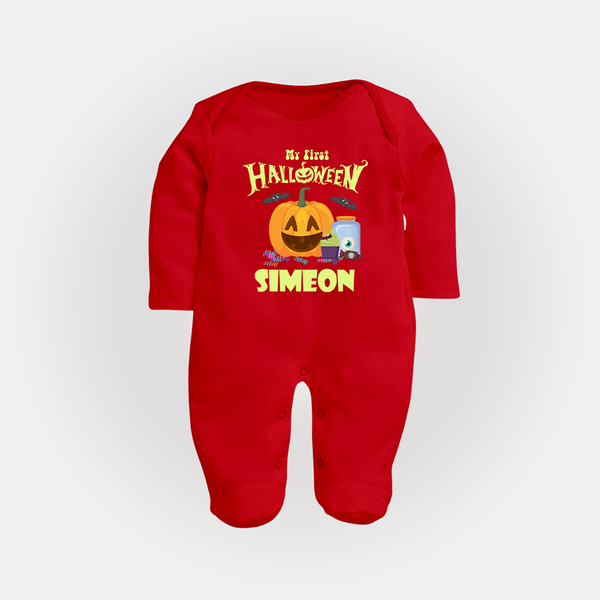 My First Witch in Training Sleep Suit | Personalized Baby Sleep Suit for Halloween - RED - New Born (Chest 7.5")
