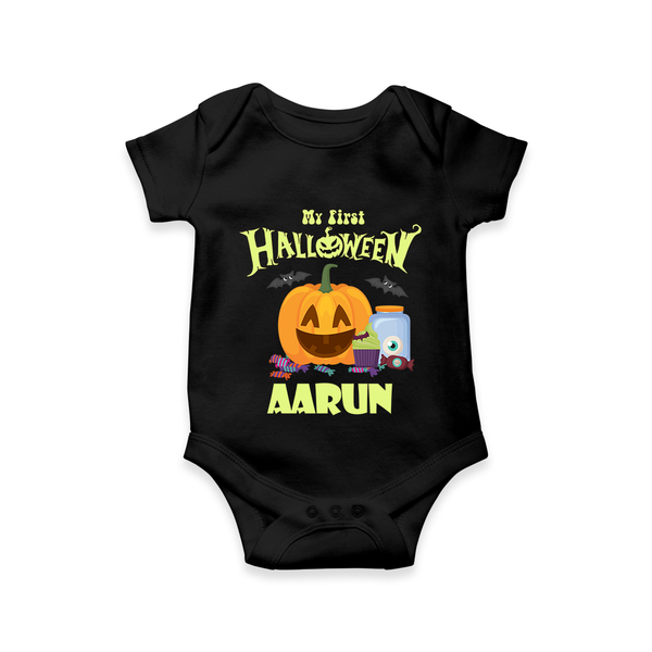My First Halloween Pumpkin Treat Print Baby Romper   - BLACK - New Born (Chest 14")