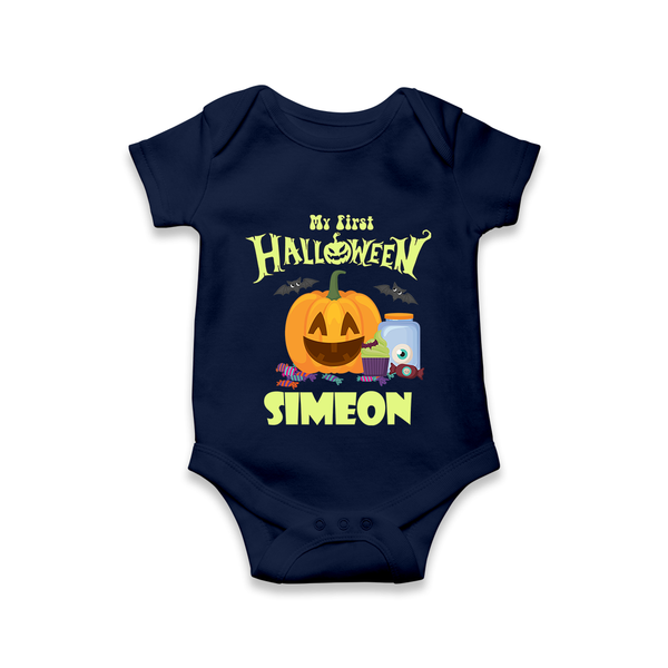 My First Witch in Training Romper | Personalized Baby Romper for Halloween - NAVY BLUE - New Born (Chest 14")