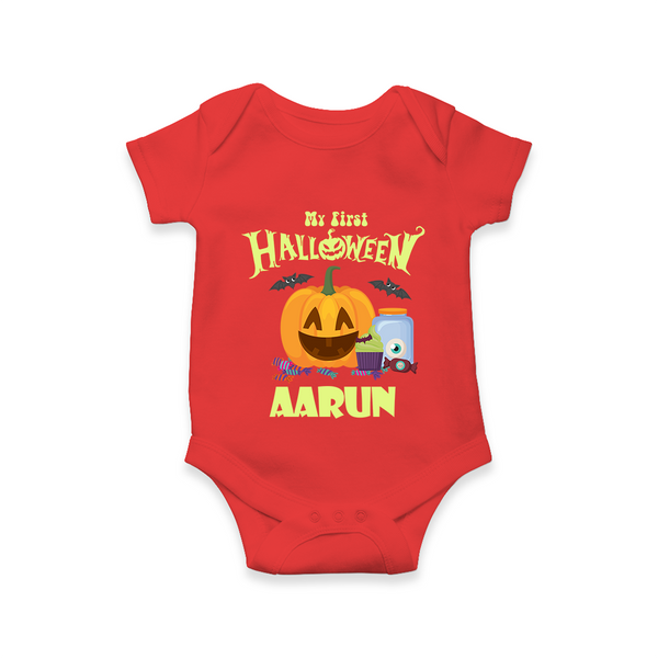 My First Halloween Pumpkin Treat Print Baby Romper   - RED - New Born (Chest 14")