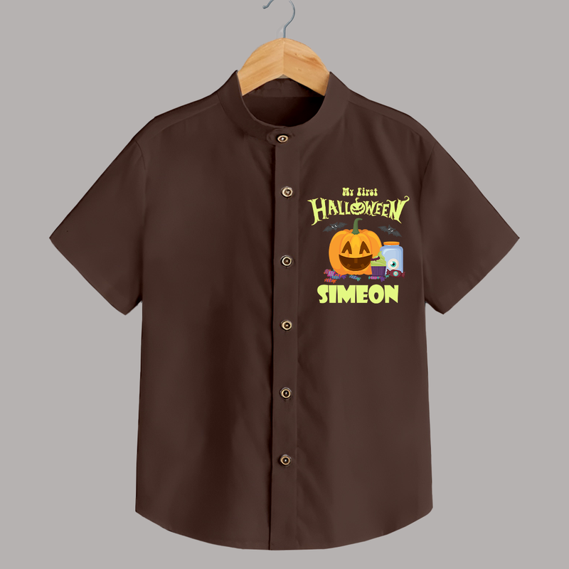 My First Witch in Training Shirt | Personalized Baby Shirt for Halloween - CHOCOLATE BROWN - 0 - 6 Months Old (Chest 23")