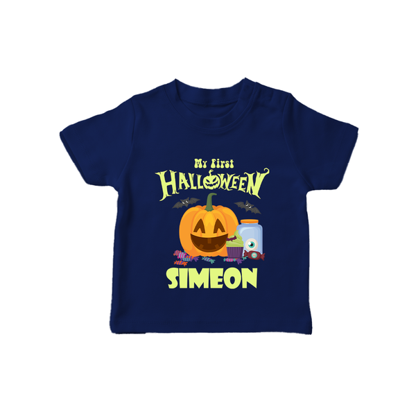 My First Witch in Training Tshirt | Personalized Baby Tshirt for Halloween - NAVY BLUE - 0-5 Months Old (Chest 17")