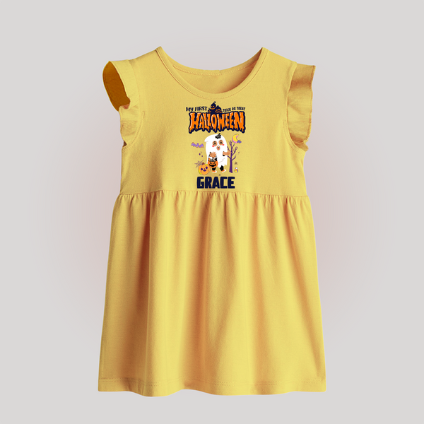 My First Boo-tiful Baby Baby Frock | Custom Baby Baby Frock for Festival Fun - PASTEL YELLOW - 0 - 3 Months Old (Chest 17")